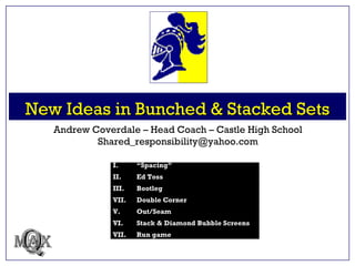 New Ideas in Bunched & Stacked Sets Q MAX Andrew Coverdale – Head Coach – Castle High School [email_address] ,[object Object],[object Object],[object Object],[object Object],[object Object],[object Object],[object Object]