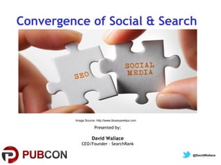 Convergence of Social & Search

Image Source: http://www.bluesqaretips.com

Presented by:

David Wallace
CEO/Founder - SearchRank
@DavidWallace

 