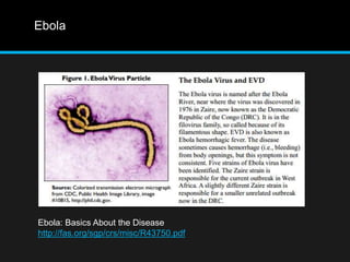 Ebola 
Ebola: Basics About the Disease 
http://fas.org/sgp/crs/misc/R43750.pdf 
 