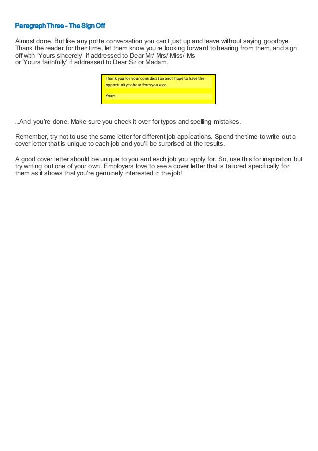 good cover letter for job application