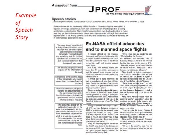 how to cover a speech journalism example