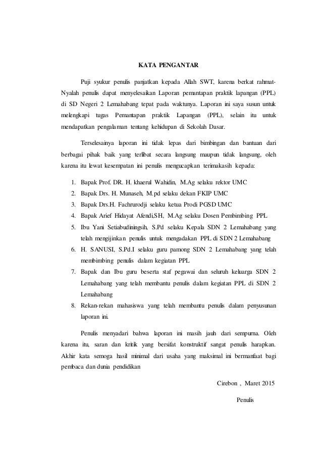 Contoh Laporan Ppl Pgsd Doc Seputar Laporan