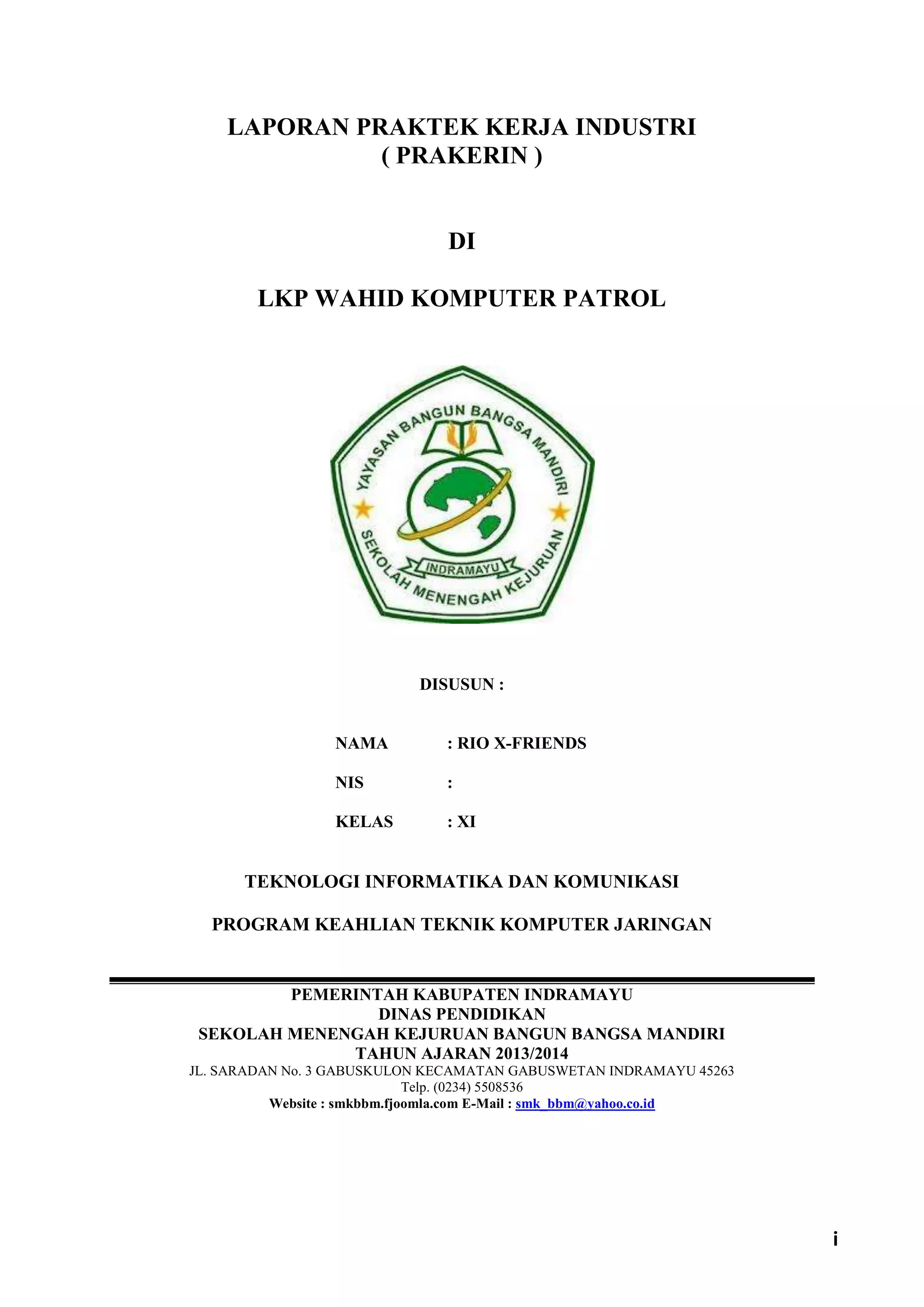 Cover laporan praktek kerja industri | DOCX