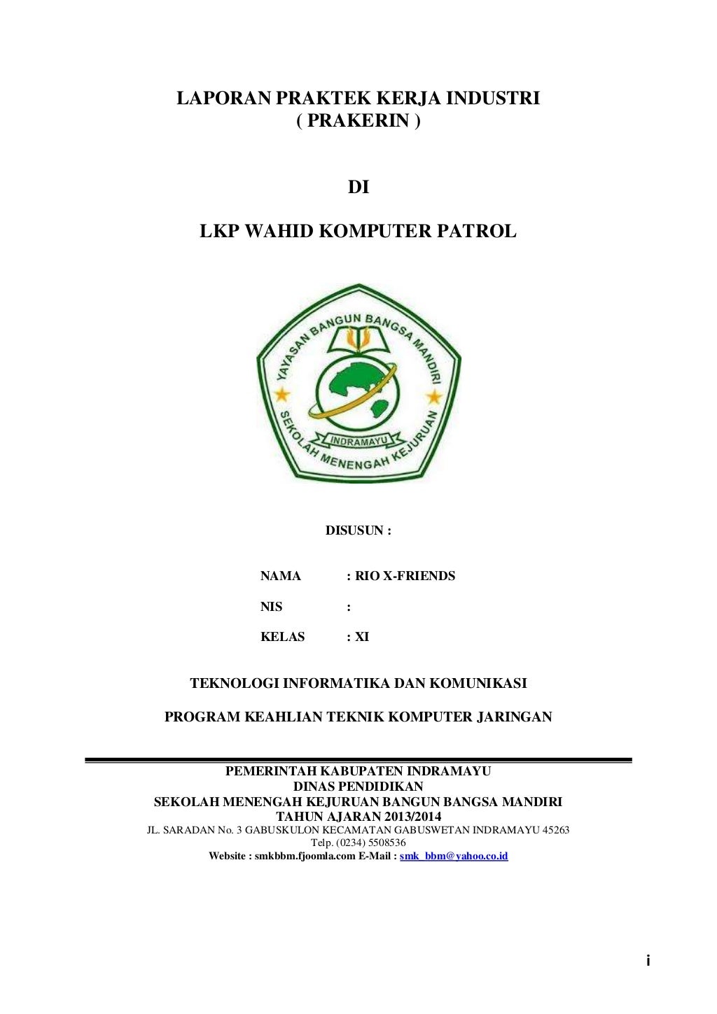 Cover laporan praktek kerja industri