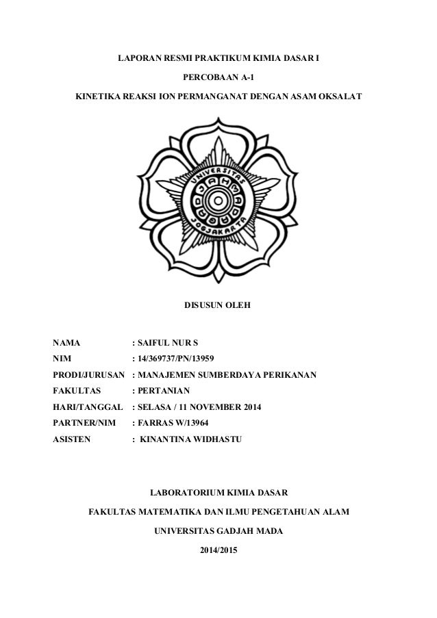 Cover Laporan Resmi Praktikum Kimia Dasar I A 1