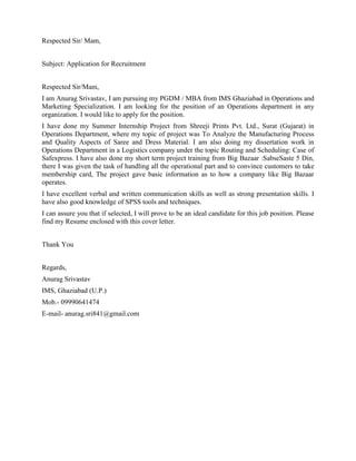 To Rispected Sir Application Cover letter | DOCX