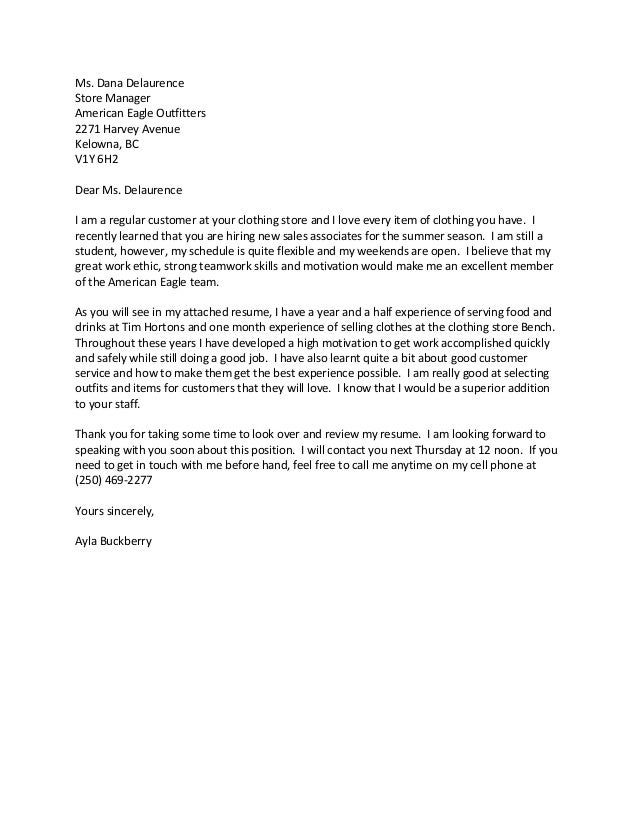 cover letter ms dana delaurence store manager american eagle outfitters 2271 harvey avenue kelowna bc v1y