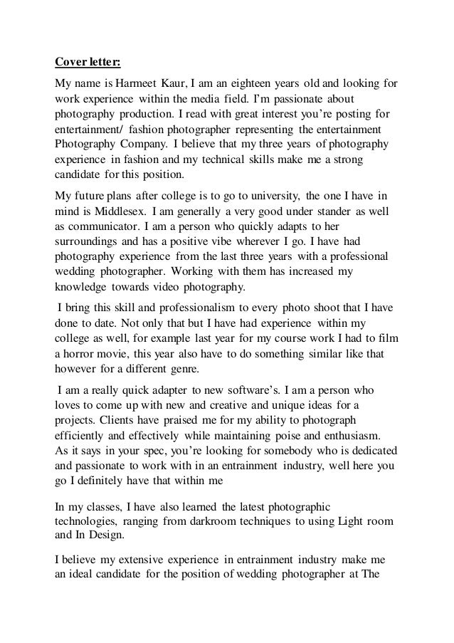 cover letter my name is harmeet kaur i am an eighteen years old and wedding photography - Cover Letter For Photography cover letter my name is harmeet kaur i am an eighteen years old and wedding photography - Cover Letter For Photography