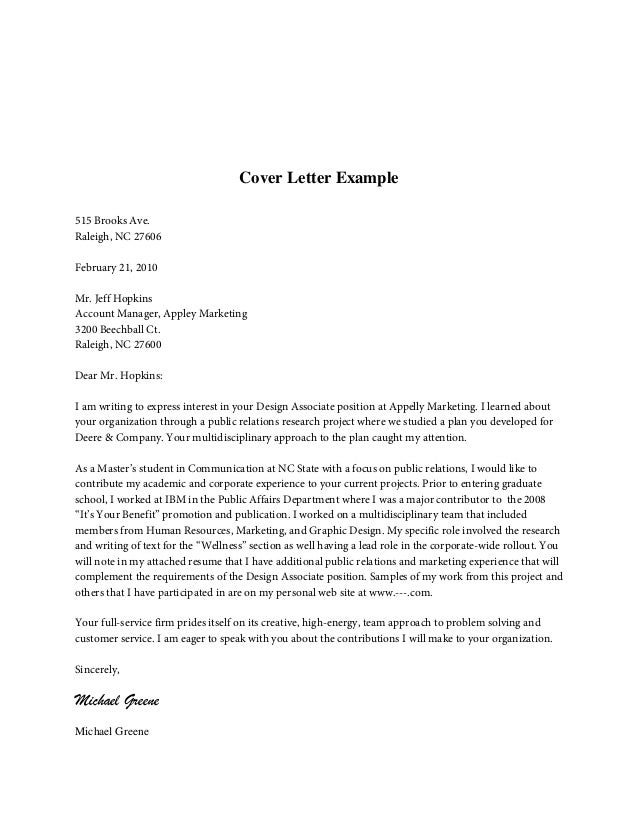 Cover letter format and content