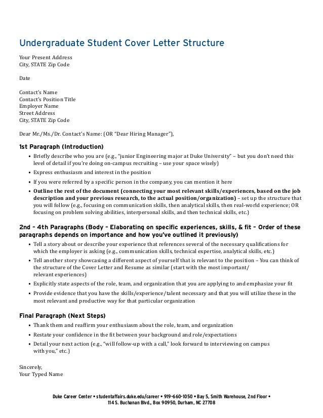 Duke university career center cover letter