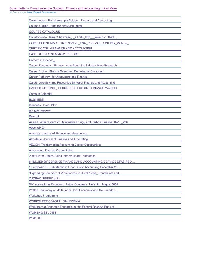 Cover Letter - E Mail Example Subject Finance And ...