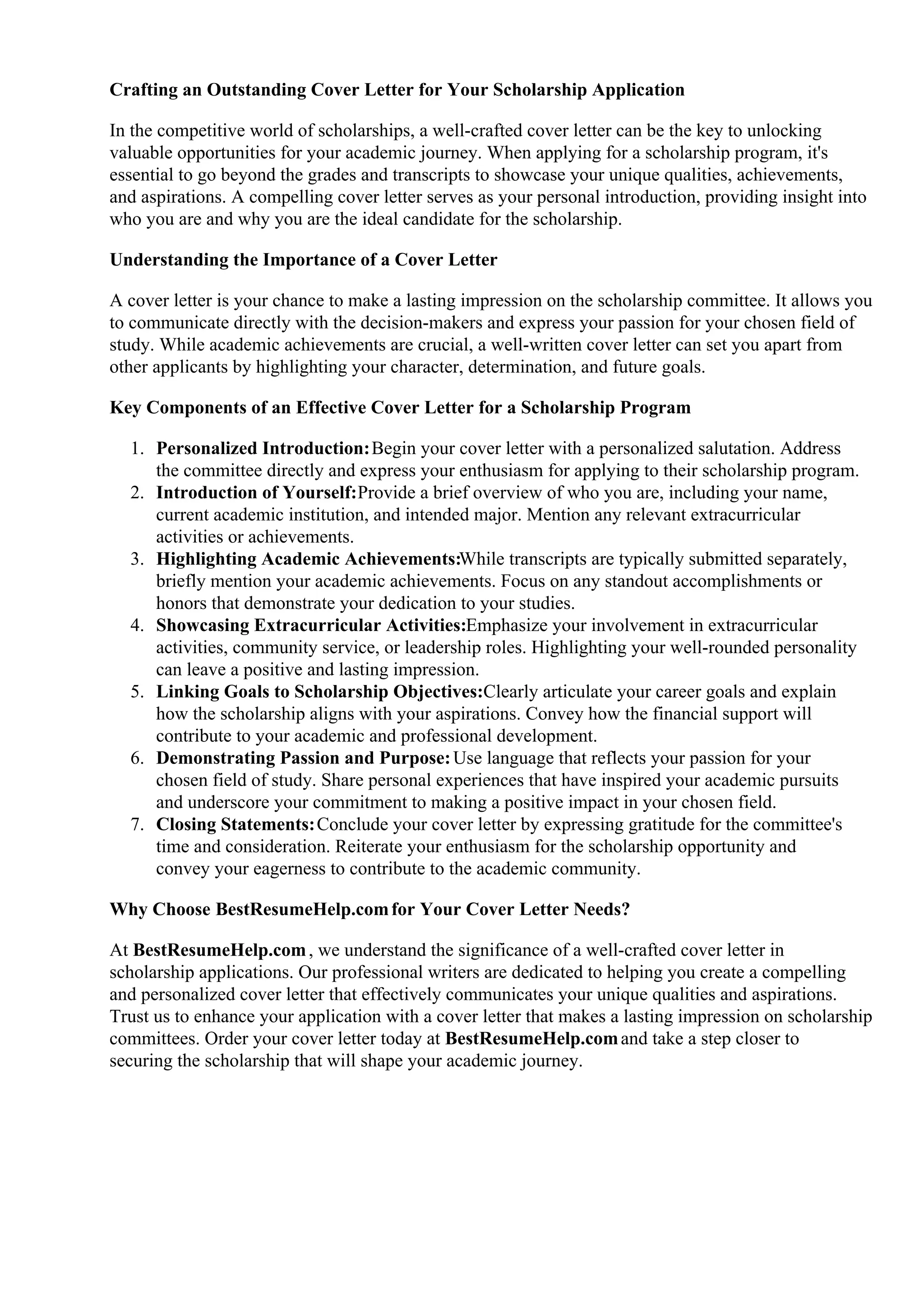 Letter Involvment Cover Letter For Scholarship Program. Why Choose B | PDF