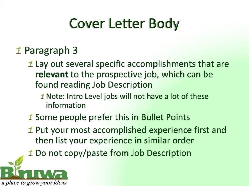 Cover Letter Presentation
