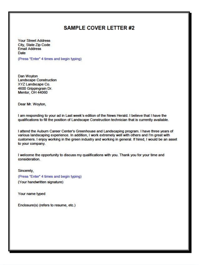 Cover Letter Samples
