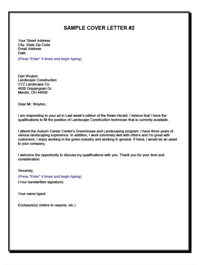 cover letter formatting examples