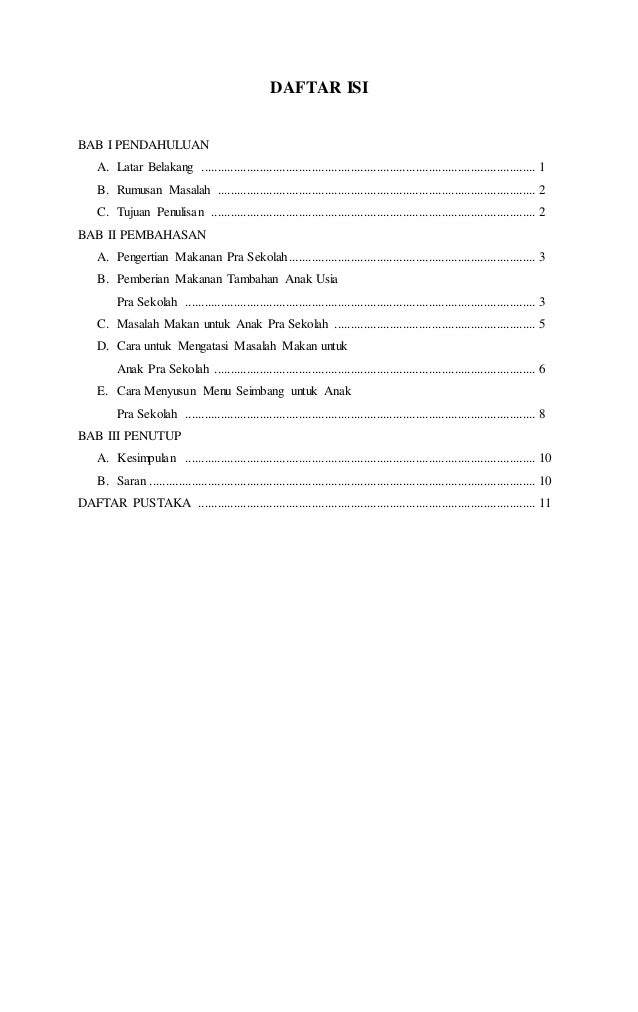 Contoh Daftar Isi Makalah Makanan - Peran Sekolah