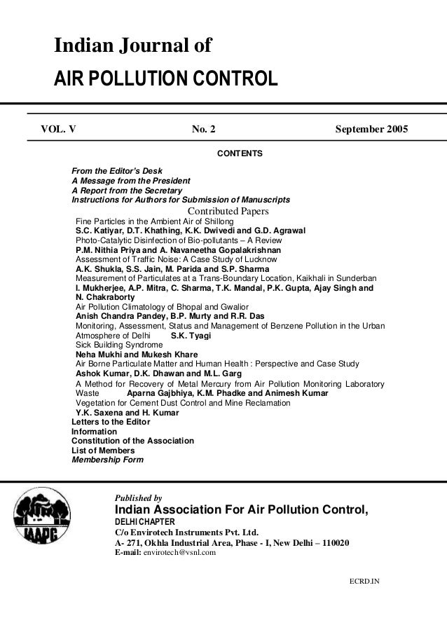 Indian Journal of AIR POLLUTION CONTROL Coverpage