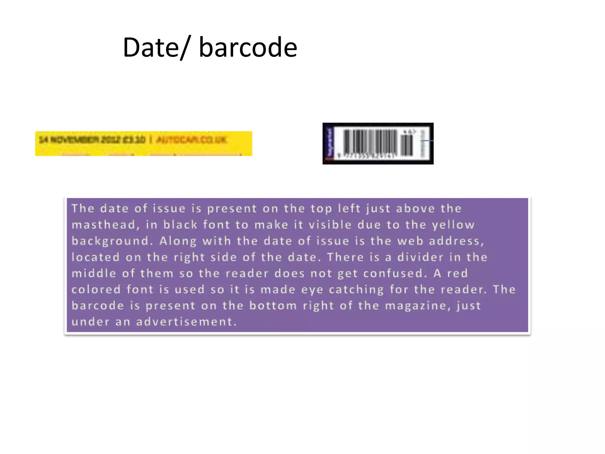 Date/ barcode
 