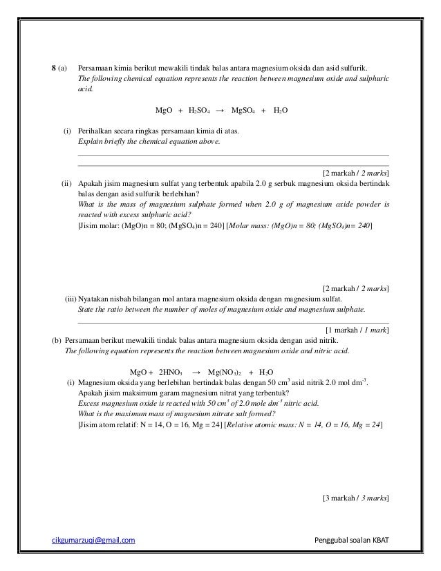 Aplikasi Mol Dan Persamaan Kimia