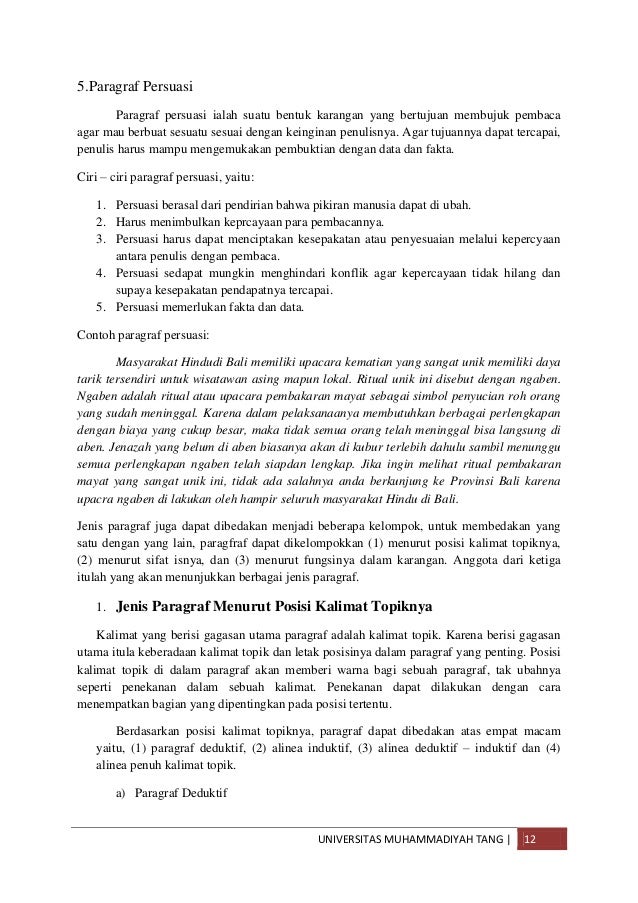 Jenis Paragraf Menurut Fungsinya Dalam Karangan
