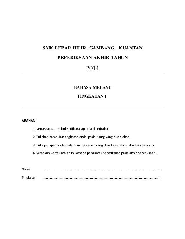 Soalan Akhir Tahun Bahasa Melayu Darjah 5 - Persoalan s