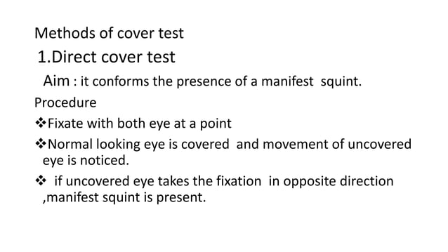 Cover Test Instrument Cover test.pptx | Eye and Vision Conditions | Diseases and Conditions