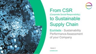 Version 3
covestro.com
From CSR
(Corporate Social Responsibility)
to Sustainable
Supply Chain
EcoVadis - Sustainability
PerformanceAssessment
of your Company
 