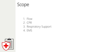 Scope
1. Flow
2. CPR
3. Respiratory Support
4. EMS
 