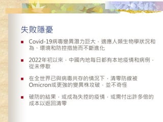 ʧ[n
? Covid-19׃޴mWr
顢hͷشʩM
? 2022ԁЇȵÿնбͲ
δͣЪ
? ȫcr£
Omicron׃깥ƣK
? ƷĽYɞʧص飬踶S౶
ɱԷ
 