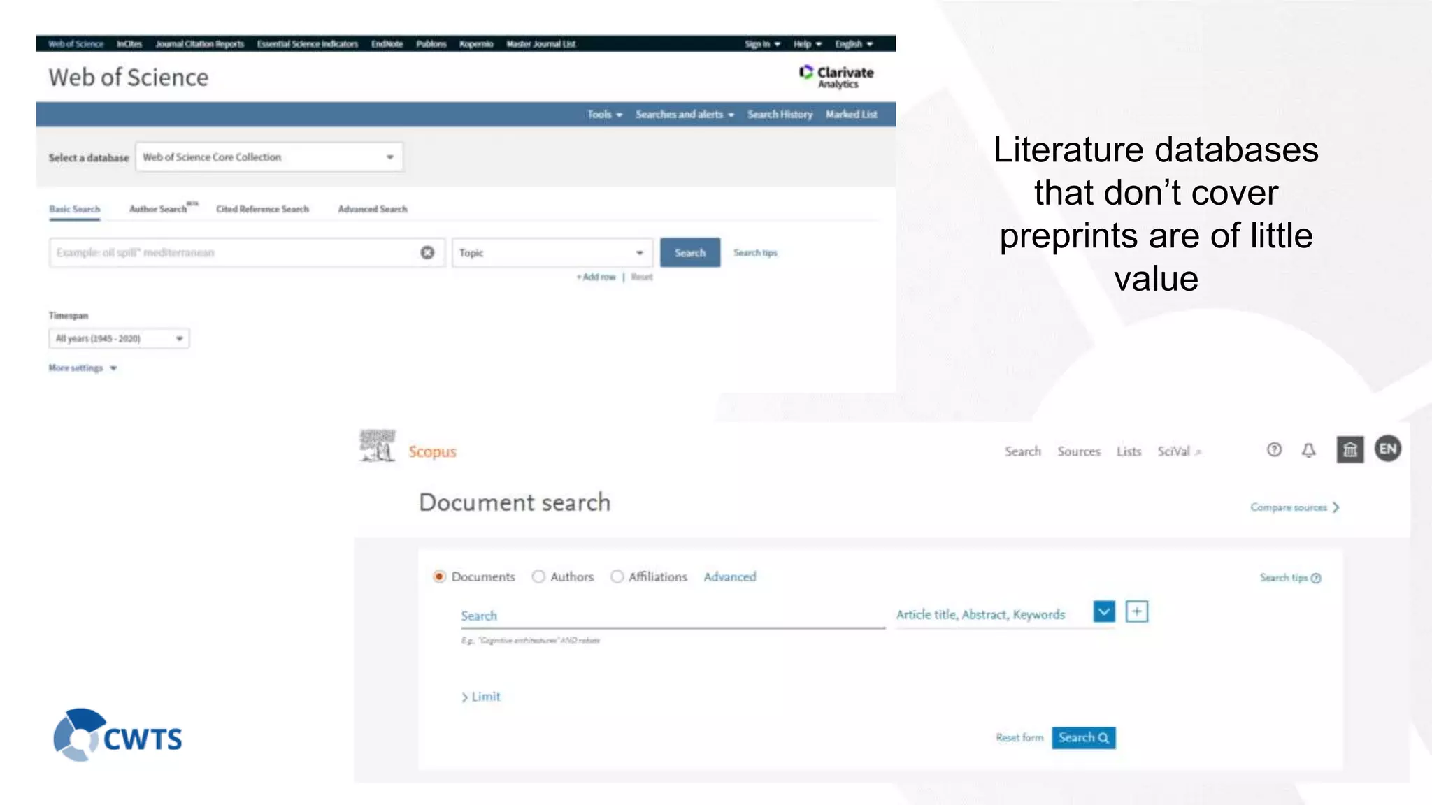31
Literature databases
that don’t cover
preprints are of little
value
 