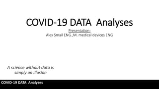 COVID-19 DATA Analyses
Presentation:
Alex Smail ENG.,M. medical devices ENG
A science without data is
simply an illusion
COVID-19 DATA Analyses
 