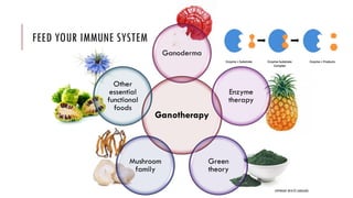 Ganotherapy
Ganoderma
Enzyme
therapy
Green
theory
Mushroom
family
Other
essential
functional
foods
FEED YOUR IMMUNE SYSTEM
COPYRIGHT 2018 © JANEGANO
 