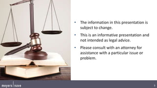3
• The information in this presentation is
subject to change.
• This is an informative presentation and
not intended as legal advice.
• Please consult with an attorney for
assistance with a particular issue or
problem.
 