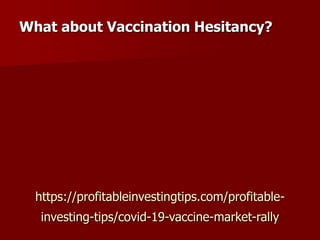 https://profitableinvestingtips.com/profitable-
investing-tips/covid-19-vaccine-market-rally
What about Vaccination Hesitancy?
 