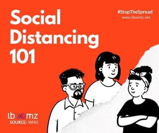 Social
Distancing
101
#StopTheSpread
SOURCE: WHO
www.iboomz.net
 