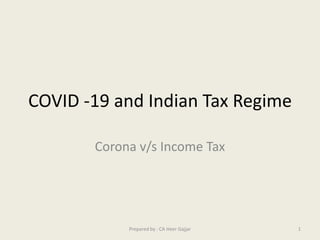 COVID -19 and Indian Tax Regime
Corona v/s Income Tax
1Prepared by : CA Heer Gajjar
 