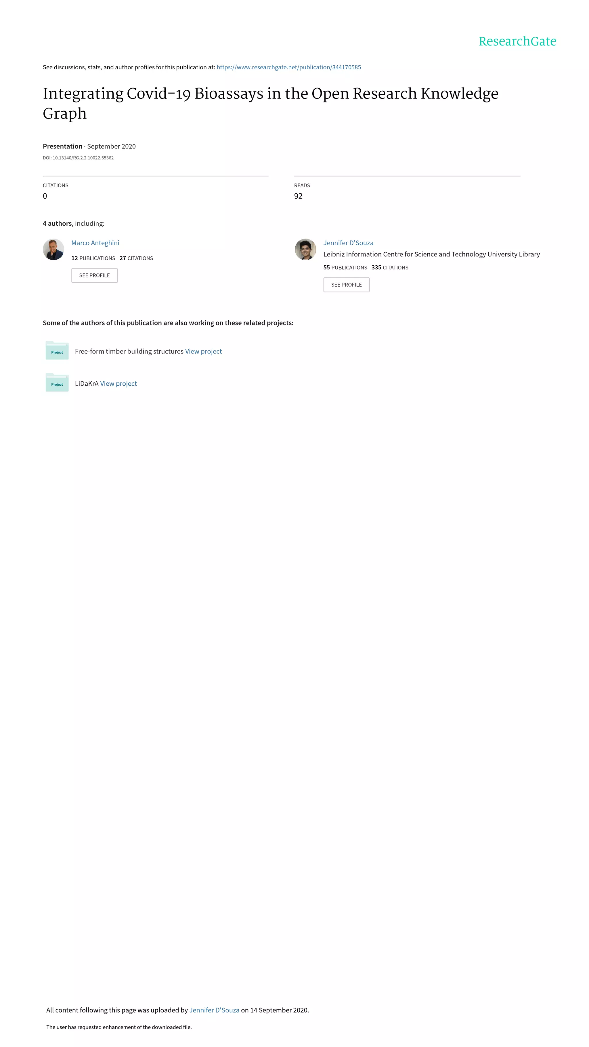 Integrating Covid-19 Bioassays in the Open Research Knowledge Graph | PDF