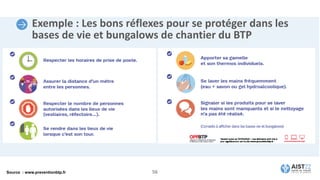 Exemple : Les bons réflexes pour se protéger dans les
bases de vie et bungalows de chantier du BTP
56
Source : www.preventionbtp.fr
 