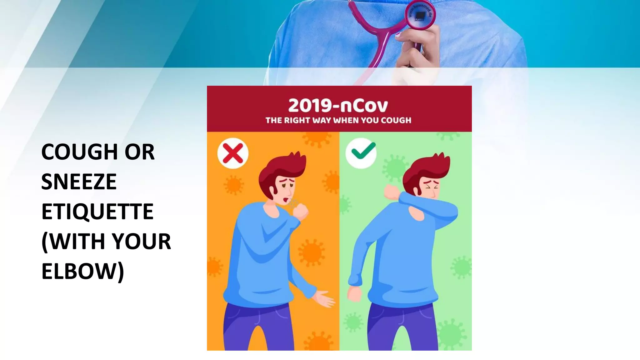 COUGH OR
SNEEZE
ETIQUETTE
(WITH YOUR
ELBOW)