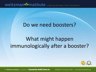 Do we need boosters?
What might happen
immunologically after a booster?
 