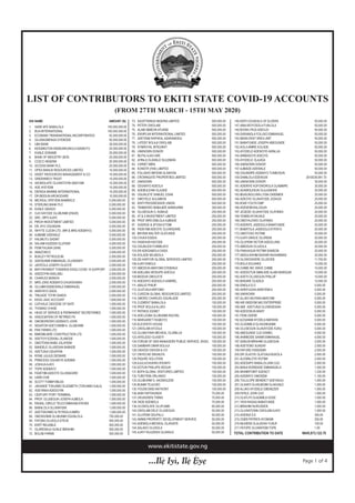 LIST OF CONTRIBUTORS TO EKITI STATE COVID-19 ACCOUNTS