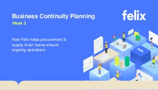 Business Continuity Planning
How Felix helps procurement &
supply chain teams ensure
ongoing operations
Week 3
 