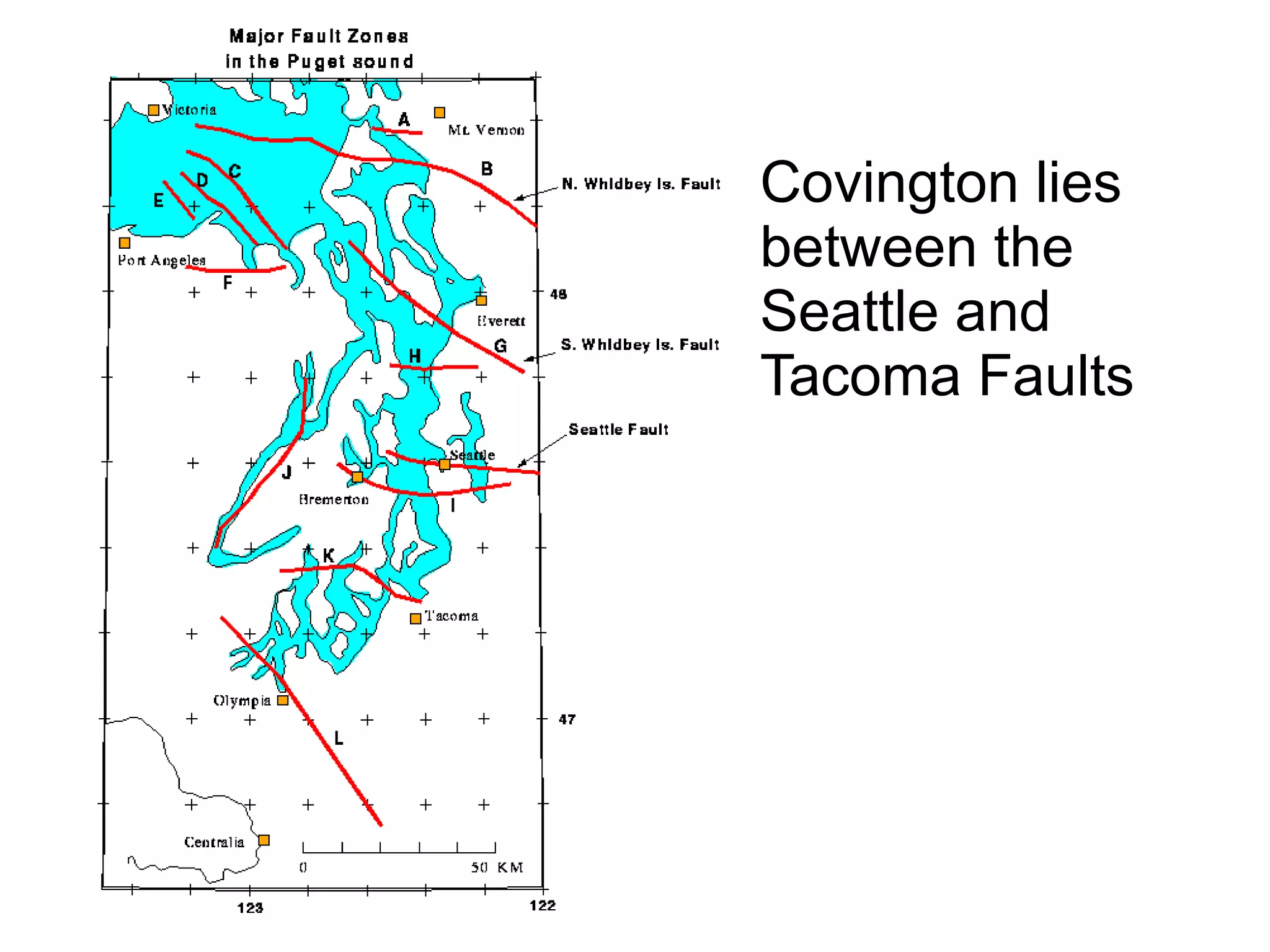 Covington lies between the Seattle and Tacoma Faults 