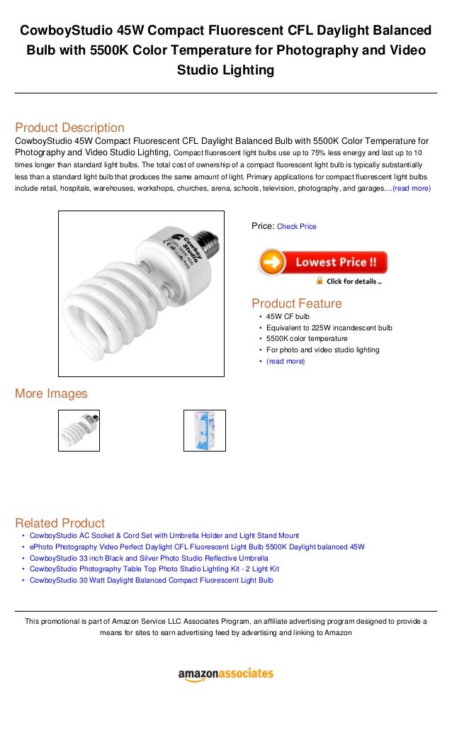 cowboy studio 45w compact fluorescent cfl daylight balanced bulb with