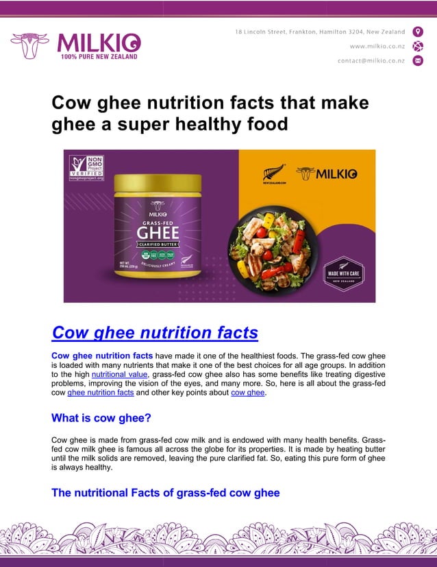 Cow ghee nutrition facts PDF