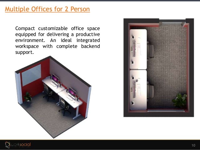 10
Multiple Offices for 2 Person
Compact customizable office space
equipped for delivering a productive
environment. An ideal integrated
workspace with complete backend
support.
 
