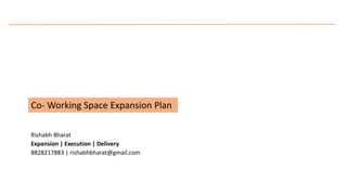 Rishabh Bharat
Expansion | Execution | Delivery
8828217883 | rishabhbharat@gmail.com
Co- Working Space Expansion Plan
 