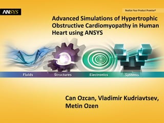 1 © 2014 ANSYS, Inc. April 22, 2015 ANSYS Confidential
Advanced Simulations of Hypertrophic
Obstructive Cardiomyopathy in Human
Heart using ANSYS
Can Ozcan, Vladimir Kudriavtsev,
Metin Ozen
 