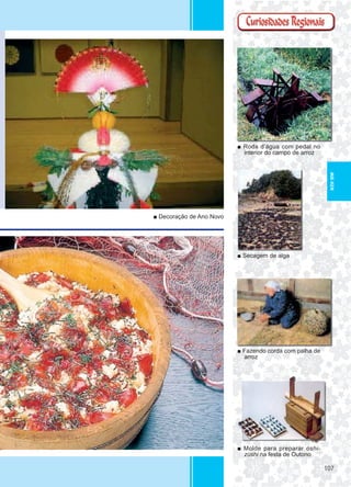 107107
■ Roda d’água com pedal no
interior do campo de arroz
■ Secagem de alga
■ Fazendo corda com palha de
arroz
■ Molde para preparar oshi-
zushi na festa de Outono
■ Decoração de Ano Novo
MIE-KEN
 