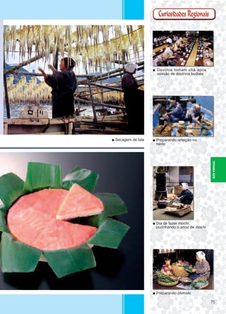7575
■ Devotos tomam chá após
sessão de doutrina budista
■ Preparando refeição no
navio
■ Dia de fazer mochi:
cozinhando o arroz de mochi
■ Preparando chimaki
■ Secagem de lula
TOYAMA-KEN
 